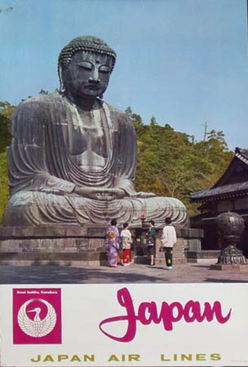 Japan Air Lines Original Vintage Travel Poster Kamakura Budda
