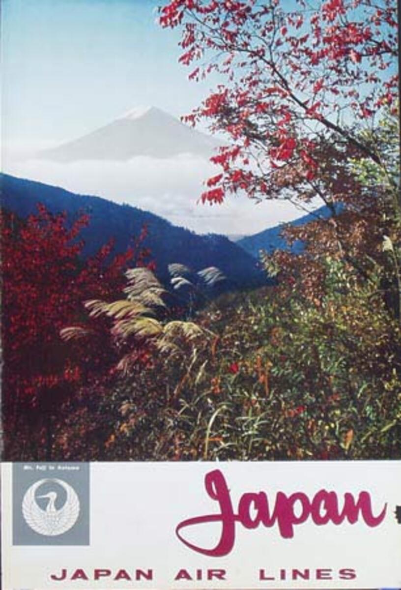 Japan Air Lines Original Vintage Travel Poster Mt Fuji Autumn
