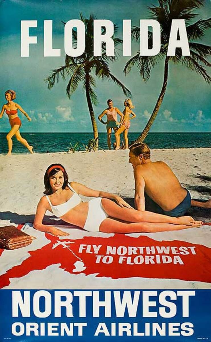 Northwest Orient Airlines Florida Original American Travel Poster