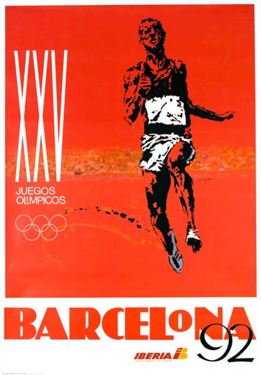 Iberia Airlines Barcelona Olympics Original Travel Poster runner