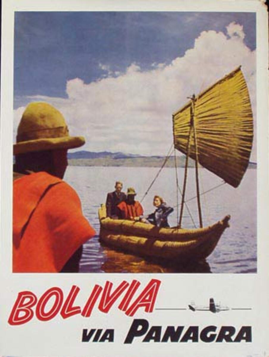 Panagra Original Vintage Travel Poster Bolivia Fishermen