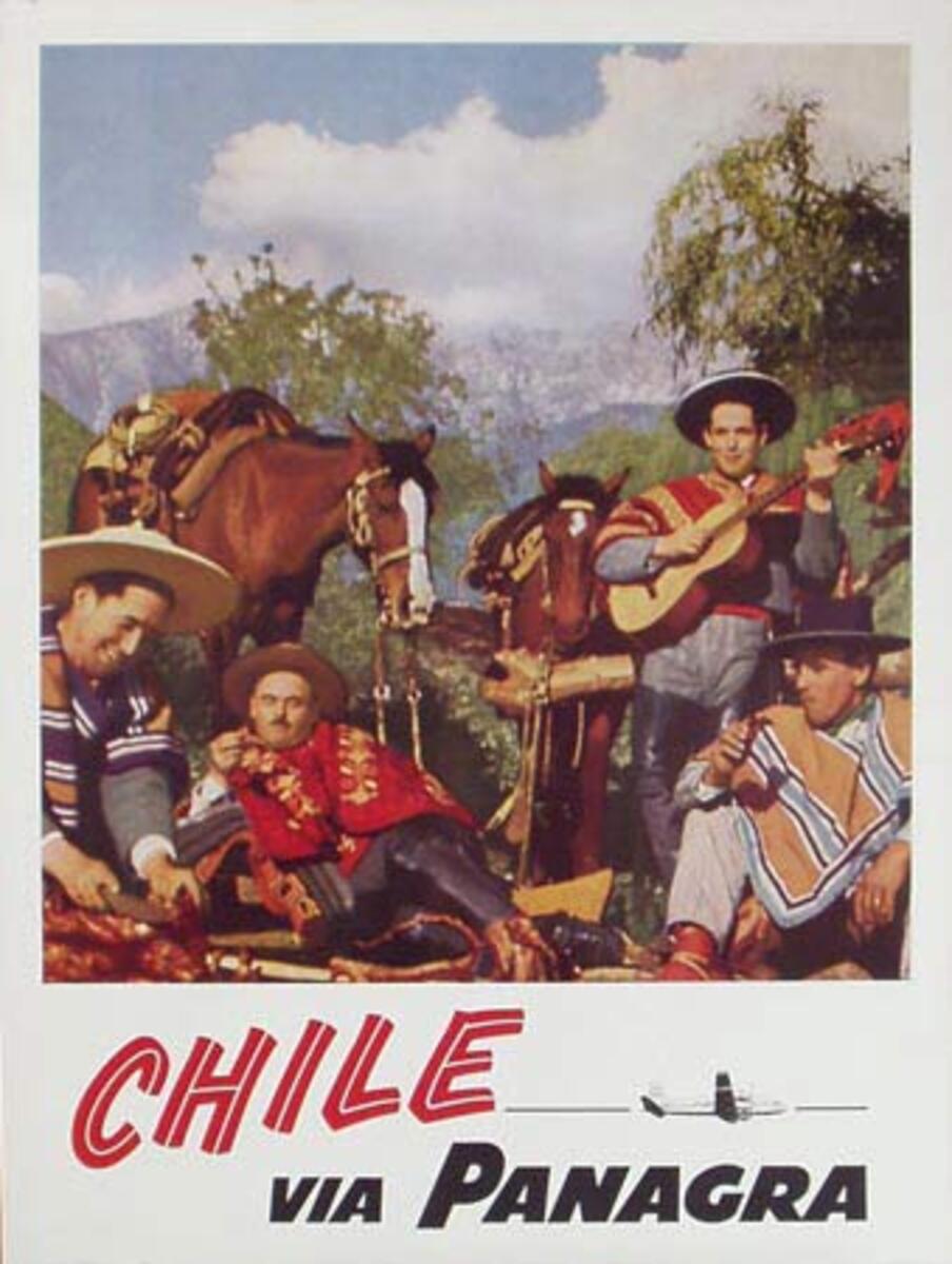 Panagra Original Vintage Travel Poster Chili Cowboys