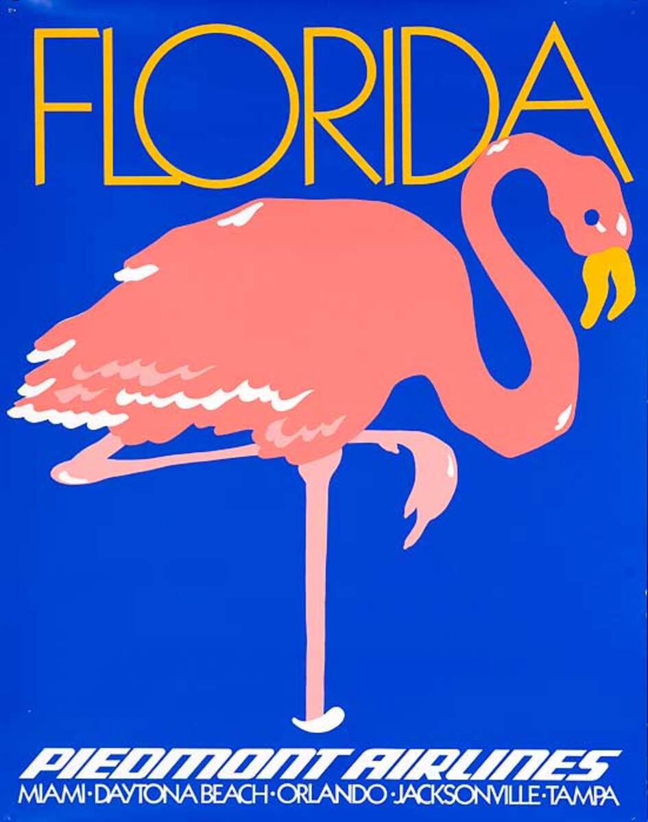 Piedmont Airlines Original Travel Poster Florida Pink Flamingo