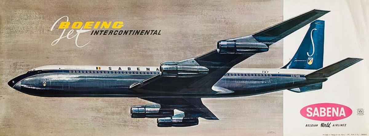 Sabena Airlines Original Vintage Advertising Poster 707