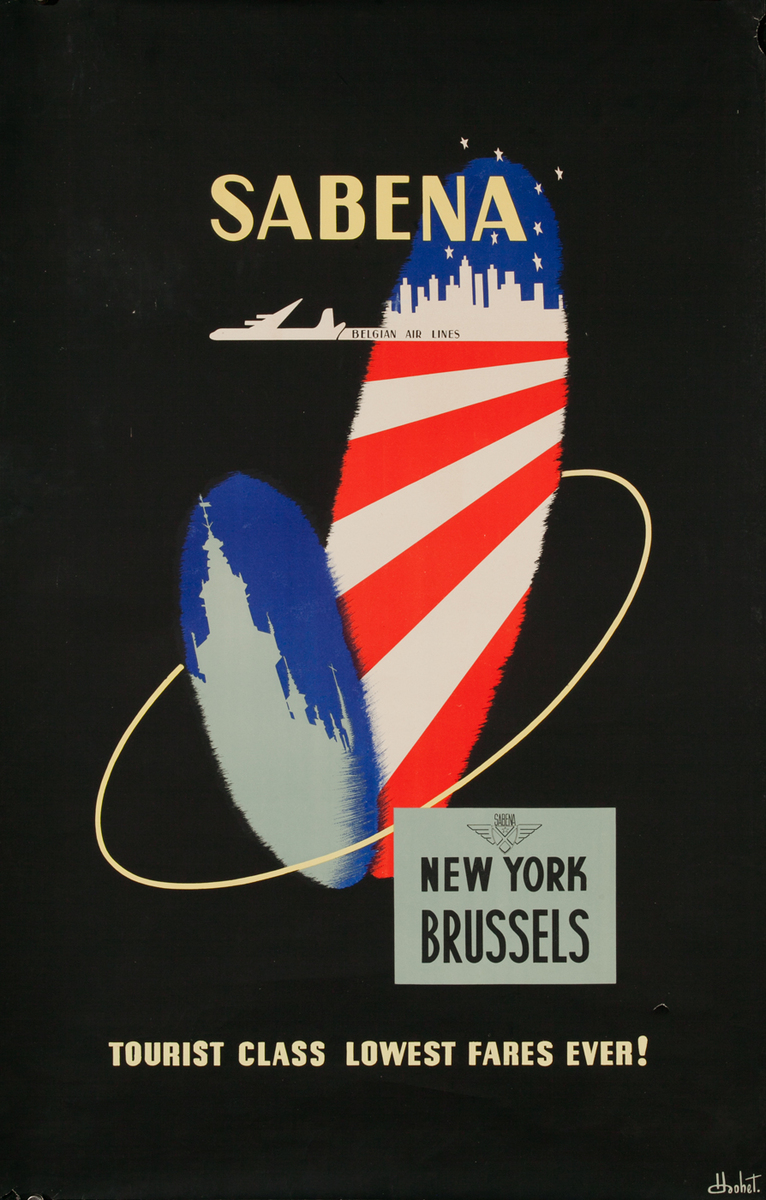 Sabena Brussels New York Original Airline Travel Poster