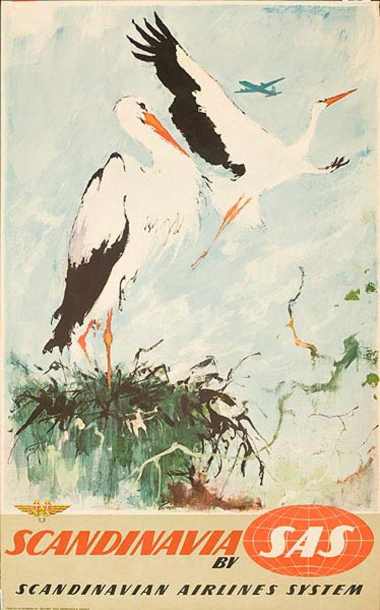 Scandinavia by SAS birds Original Travel Poster