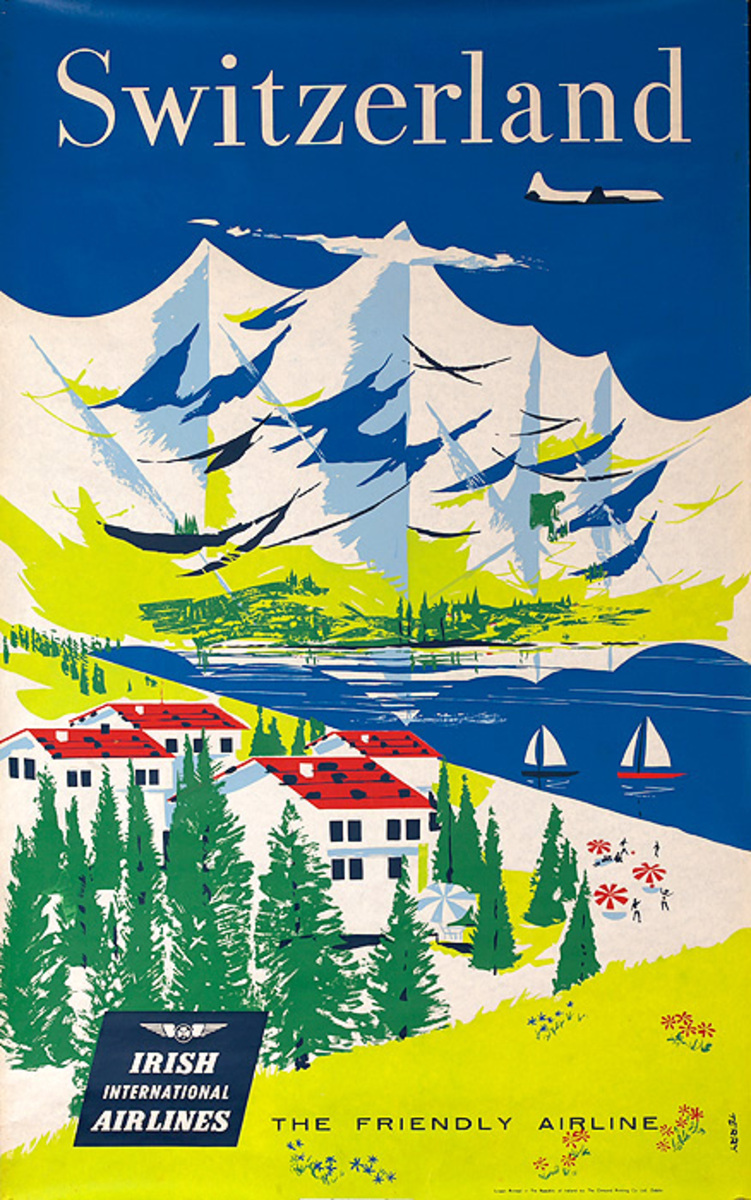 Irish International Airlines Switzerland Original Vintage Travel Poster