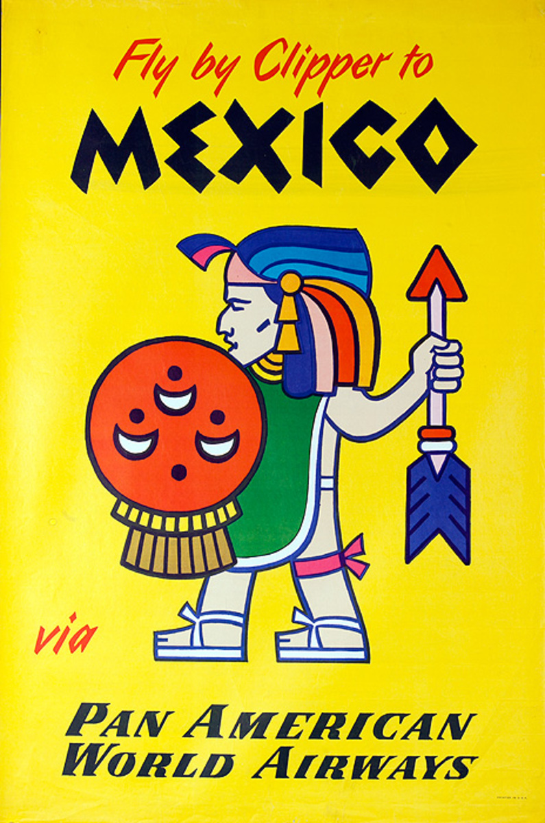 Original Vintage Pan Am Travel Poster Mexico Maya