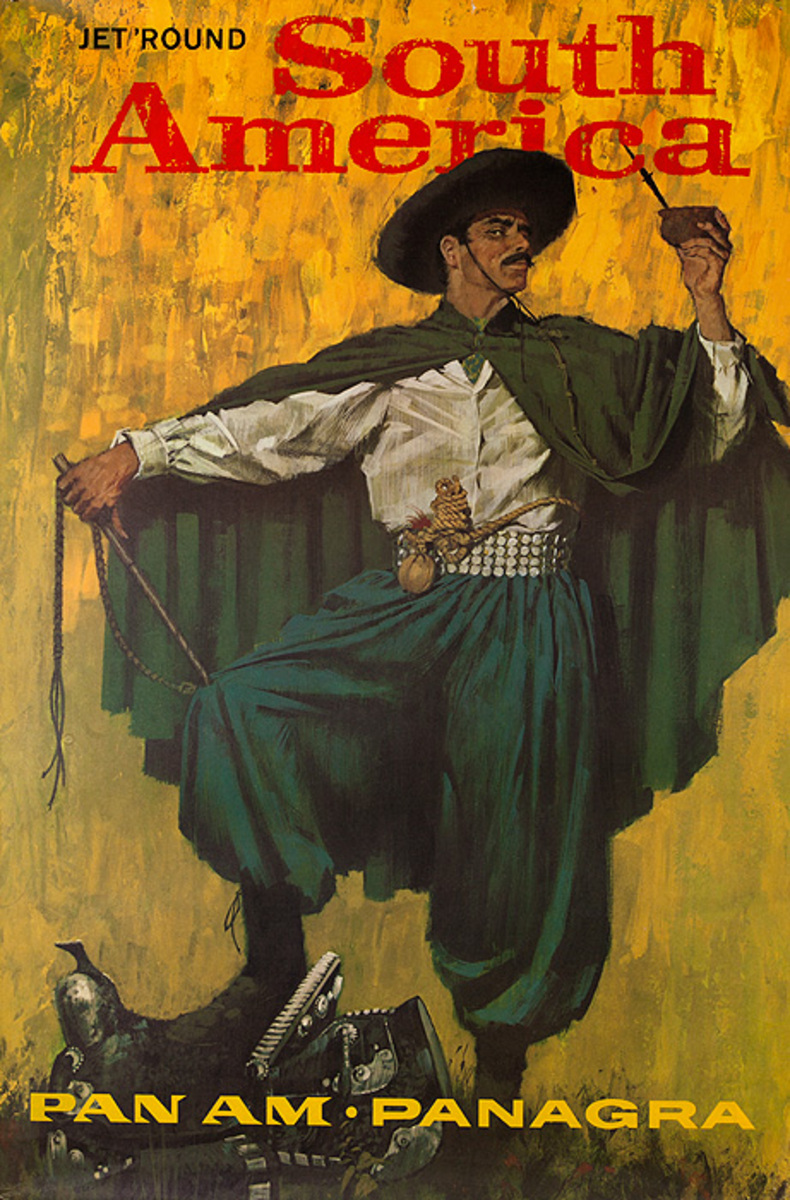 Original Vintage Pan Am Travel Poster South America Original Vintage Panagra Cowboy