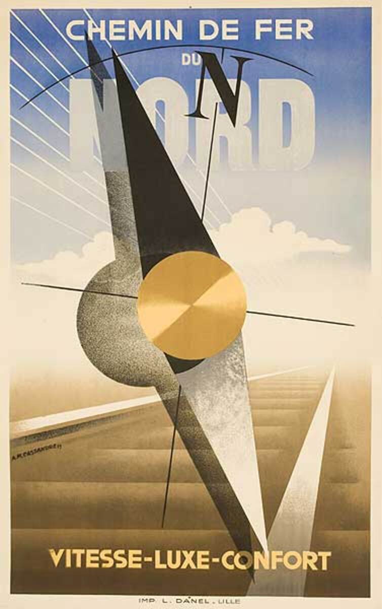 Chemin de Fer du Nord Compass Original French Travel Poster