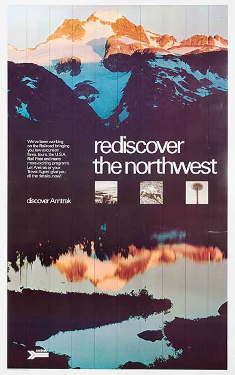 Rediscover the Northwest Original Amtrak Railroad Travel Poster
