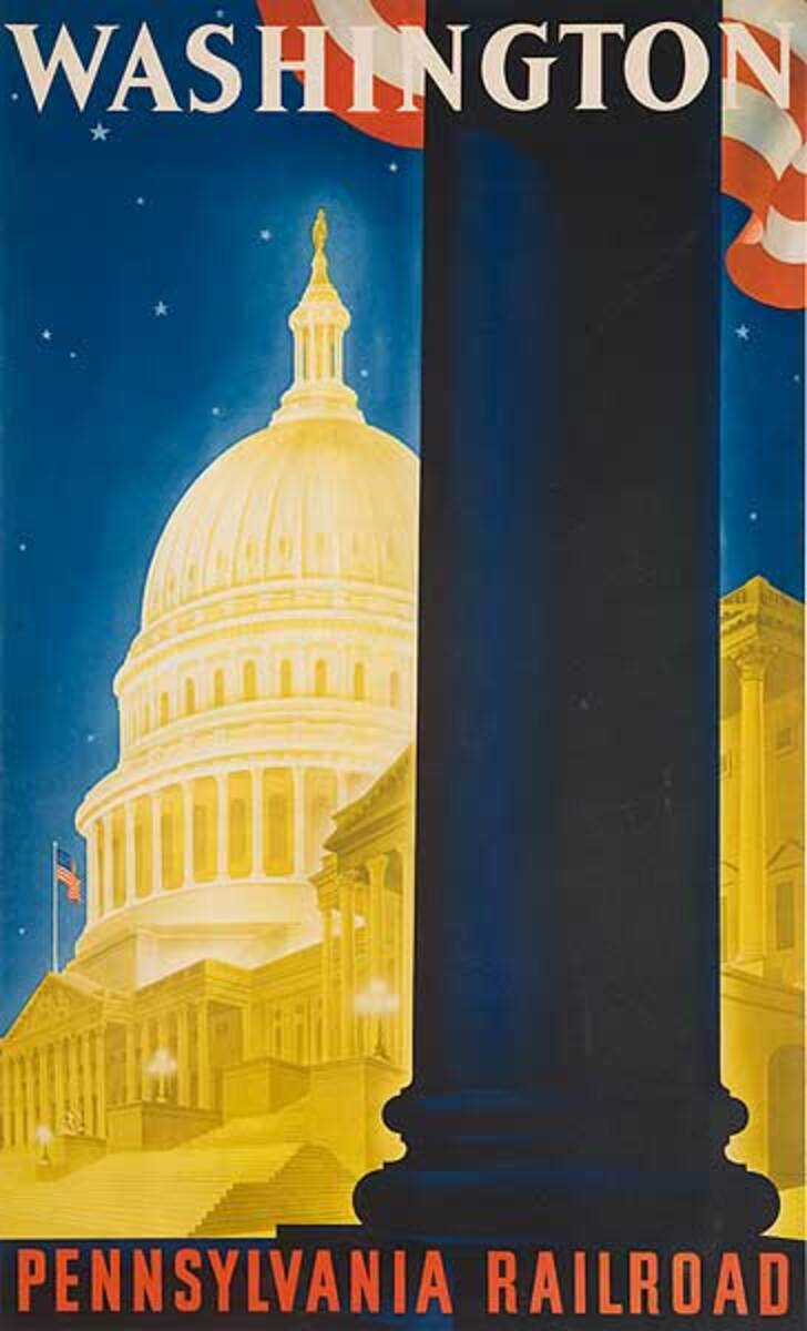 Pennsylvania Railroad Original Travel Poster Washington Capitol Building