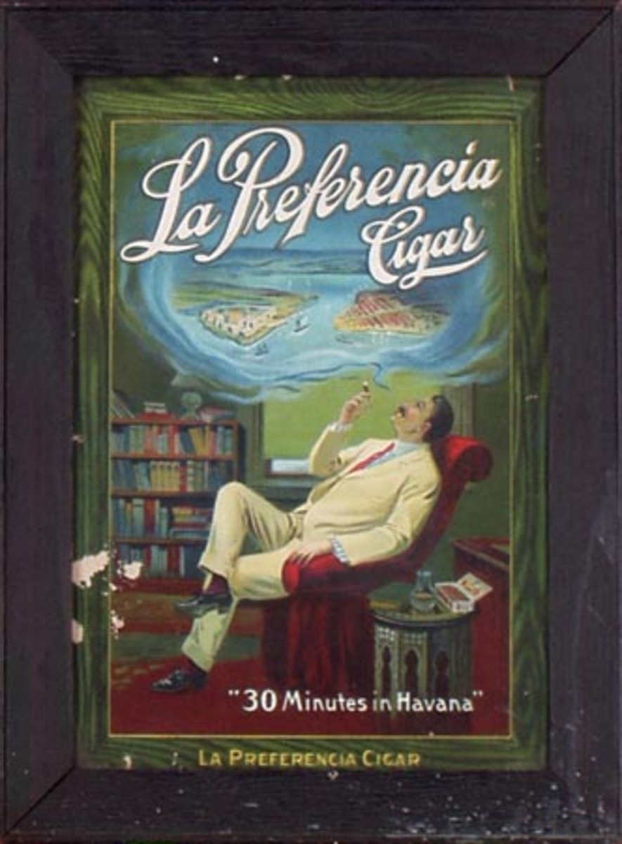 Original Vintage Preferencia Cigar Advertising Poster 30 Minutes in Havana