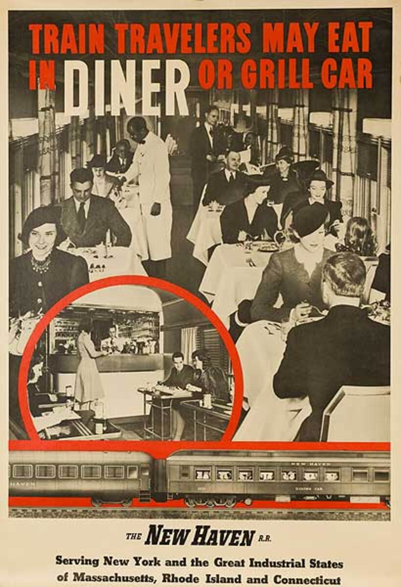 New Haven Railroad Original Vintage Travel Poster Diner