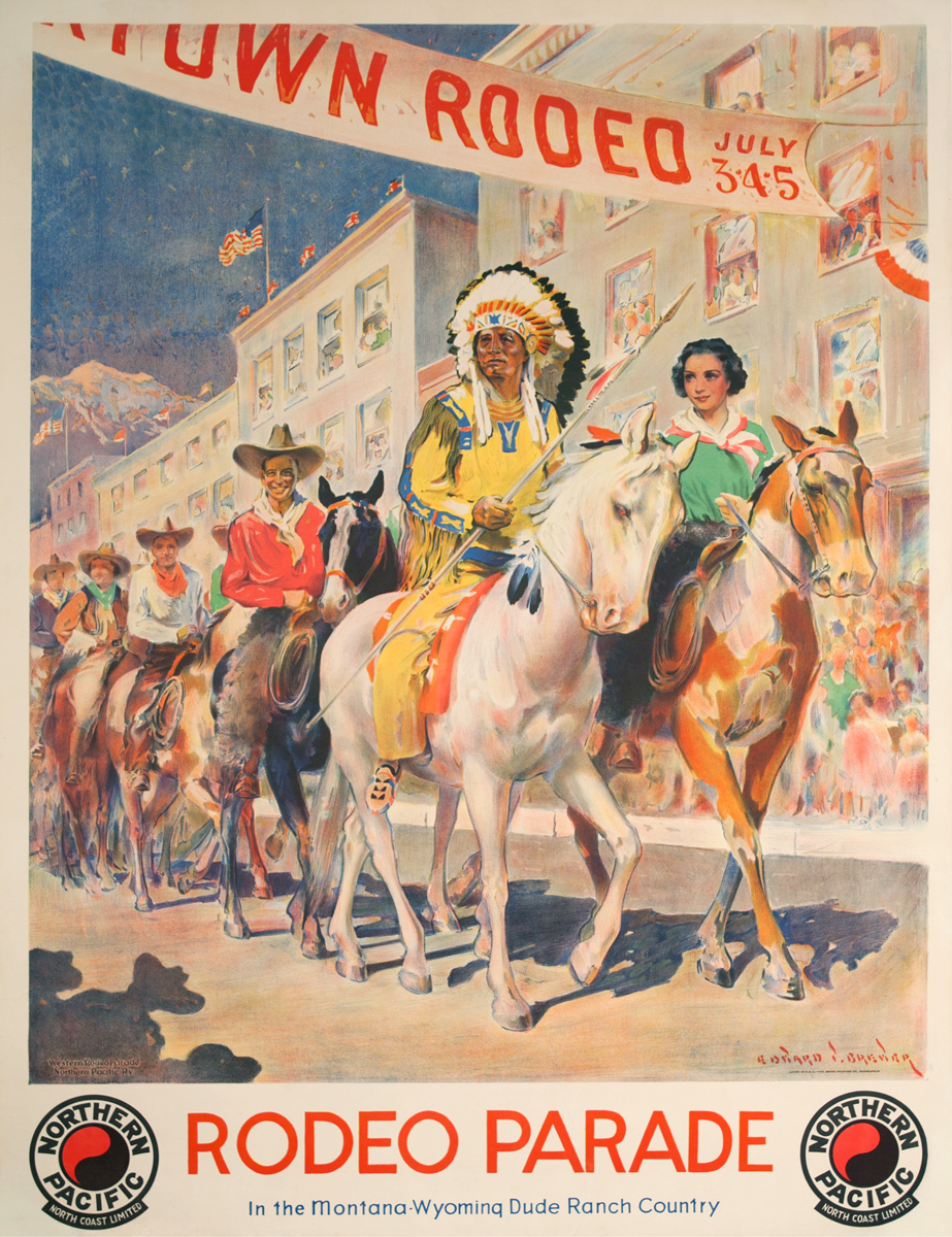 Northern Pacific Railways Original Travel Poster Rodeo Parade