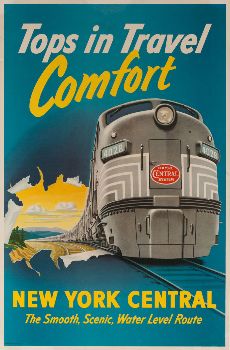 Tops in Travel Comfort Original New York Central Scenic Water Level Route Travel Poster