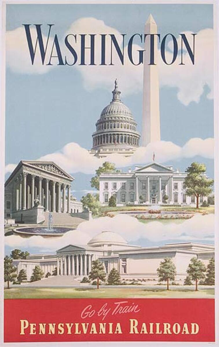 Original Pennsylvania Railroad Travel Poster Washington DC vignettes