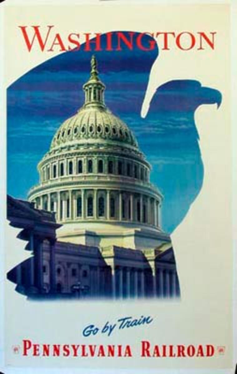 Pennsylvania Railroad Original Vintage Travel Poster Washington DC Eagle