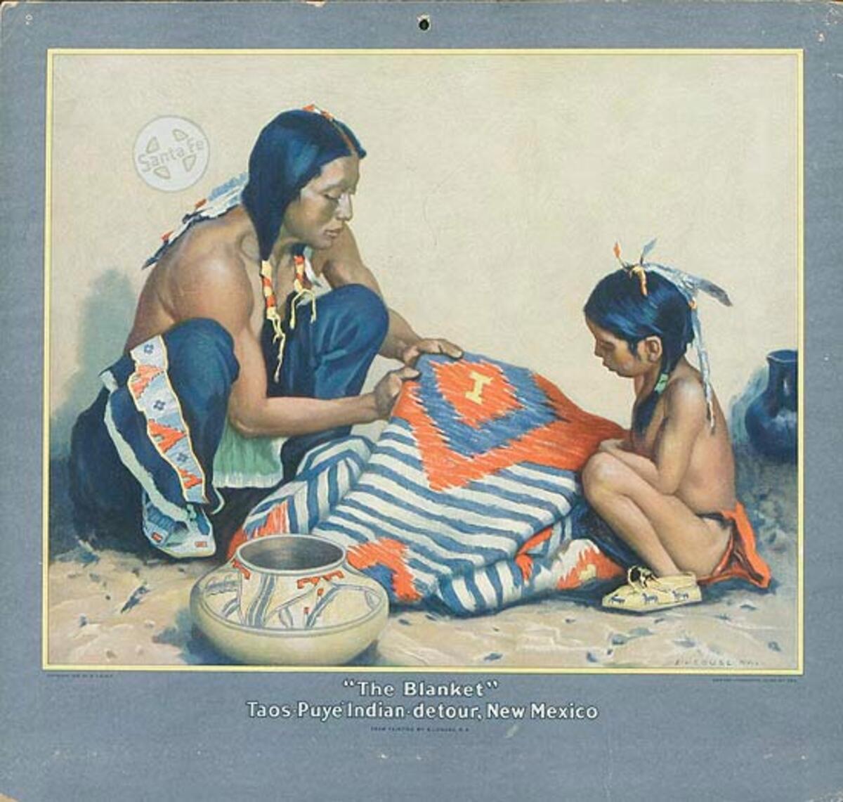 The Blanket Taos-Puye Indian-detour, New Mexico Original Santa Fe Railroad Advertising Calendar