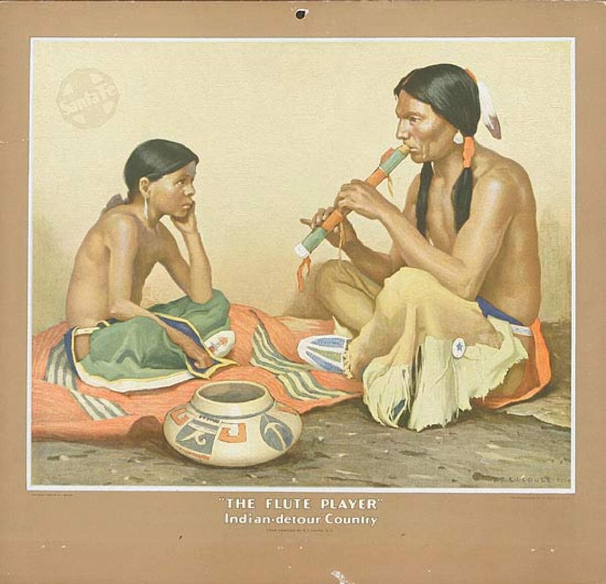 The Flute Player Indian-detour Country Original Santa Fe Railroad Advertising Calendar