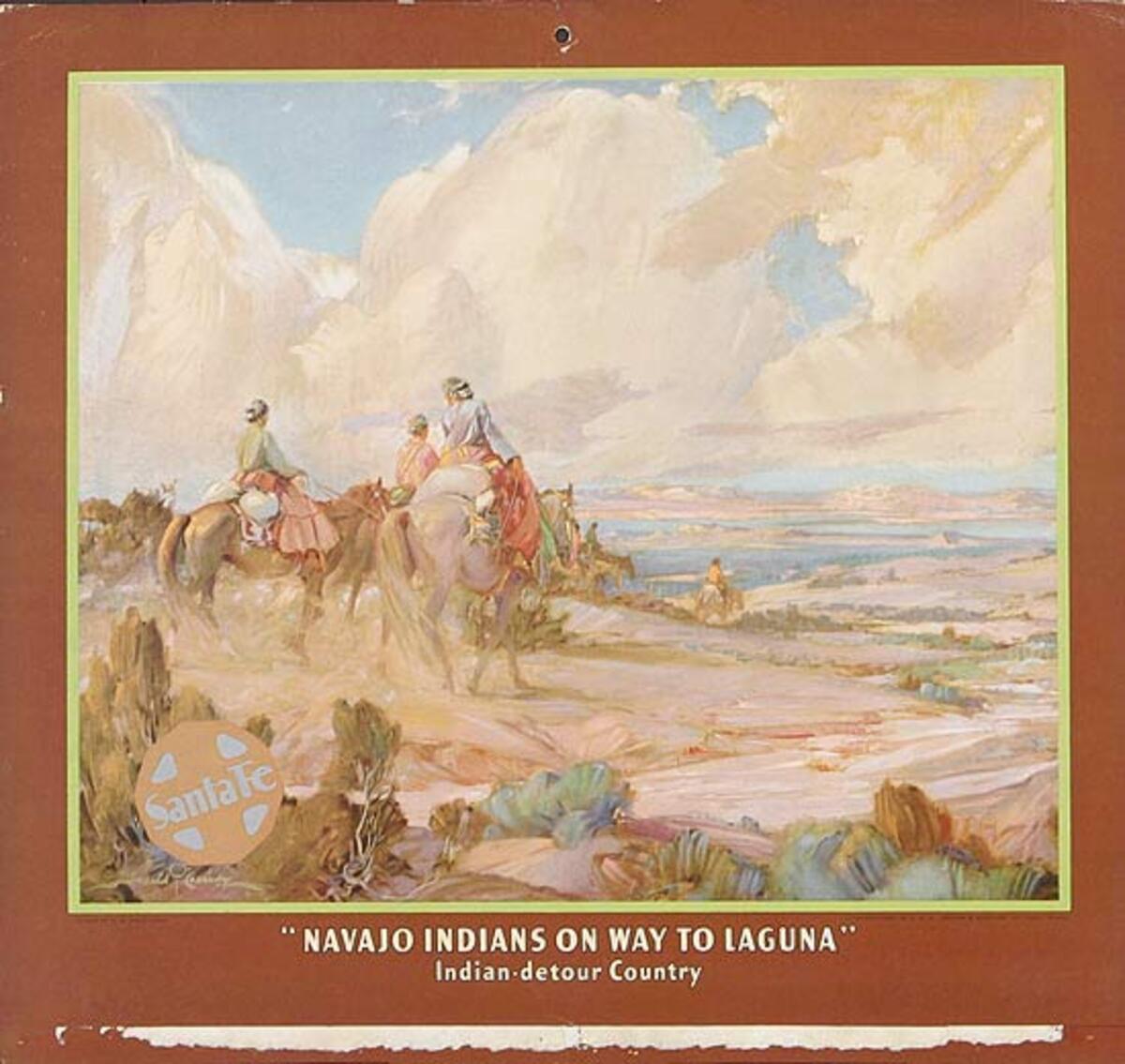 Navajo Indians on Way to Laguna Indian-detour Country Original Santa Fe Railroad Advertising Calendar