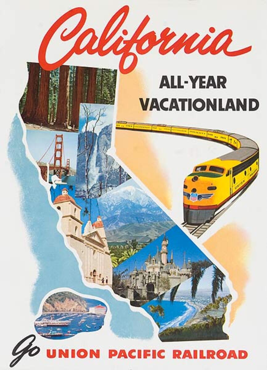 Union Pacific Railroad Original Vintage Travel Poster California All Year Vacationland