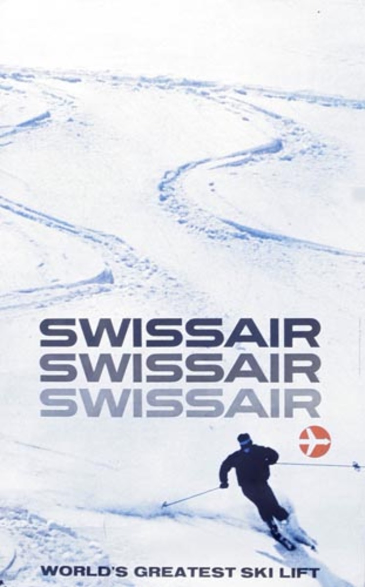 Swiss Air the World's Greatest Ski Lift Original Travel Poster Skiers