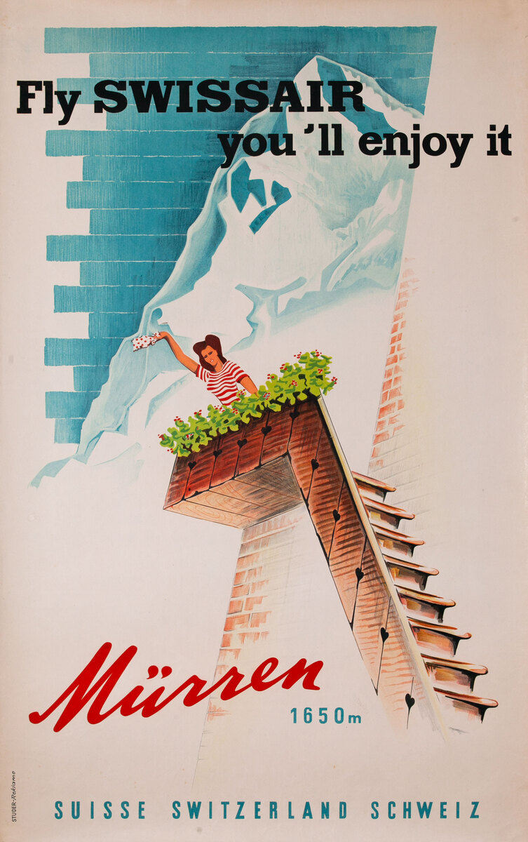 Swissair Travel Poster Murren 1650m