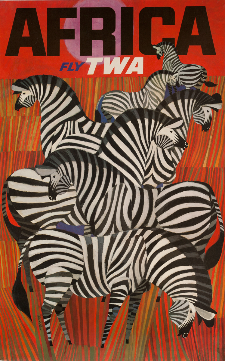 TWA Original Vintage Travel Poster Klein Zebra Africa
