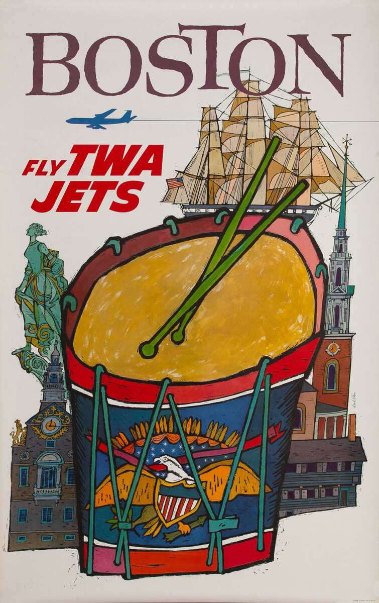 TWA Original Vintage Travel Poster Boston Klein