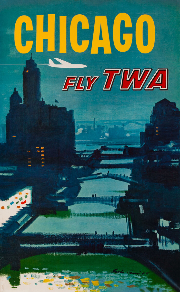 Chicago Bridges Original TWA Travel Poster