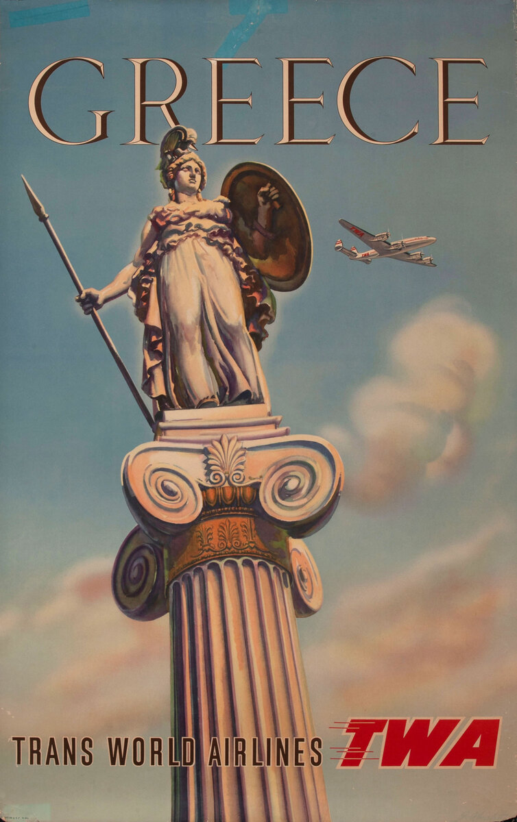 TWA Original Travel Poster Greece - Athena Column