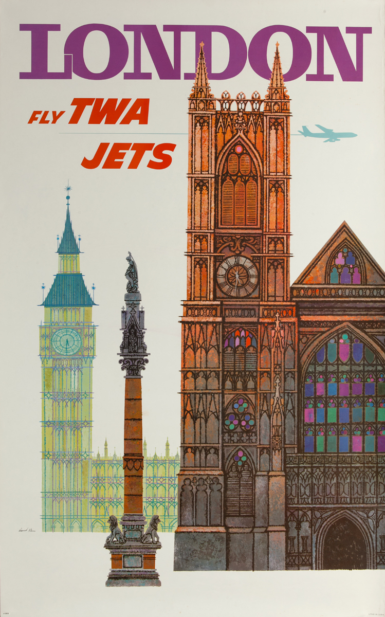 London  Fly TWA Jets Original Travel Poster