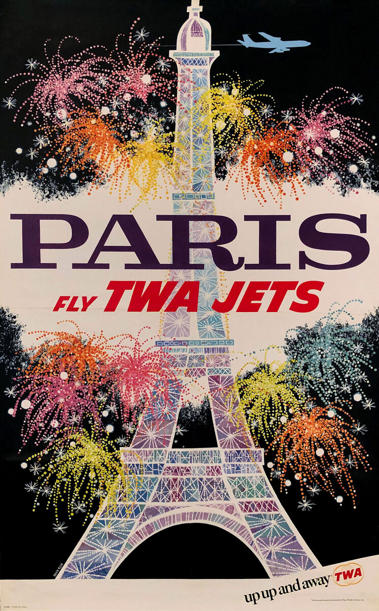 TWA Original Travel Poster Paris Klein Up Up and Away