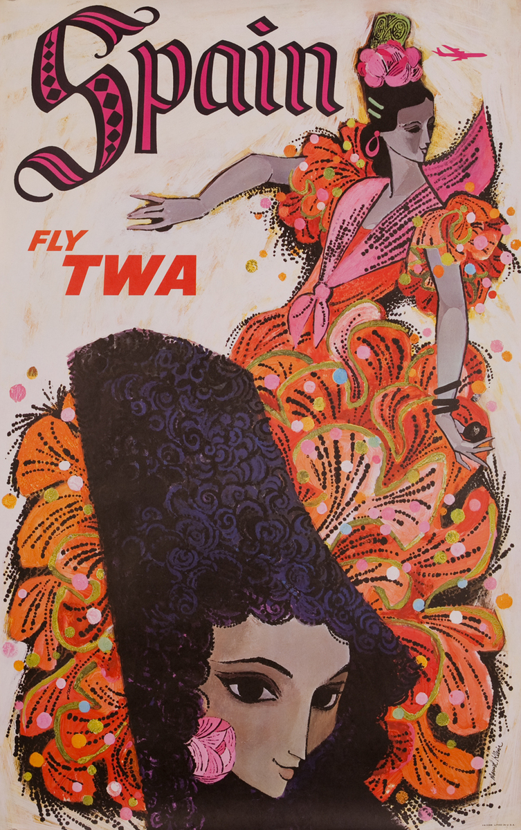TWA Original Vintage Travel Poster Spain Flamenco Dancer