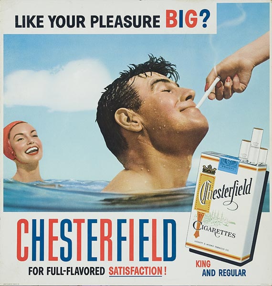 Chesterfield Cigarette Original Advertising Poster, Like Your Pleaseure BIG?