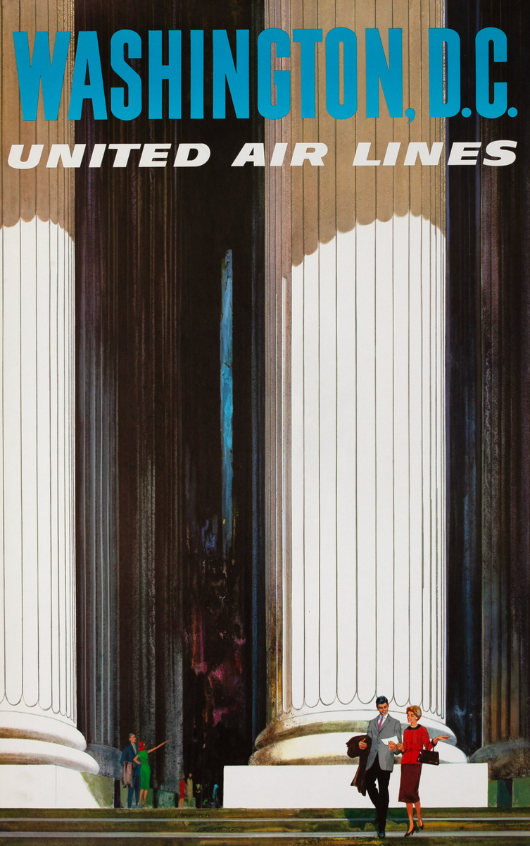 United Air Lines Original Travel Poster Washington DC Columns