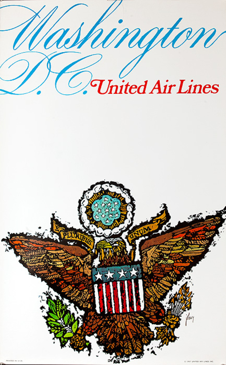 United Airlines Original Travel Poster Washington DC Eagle