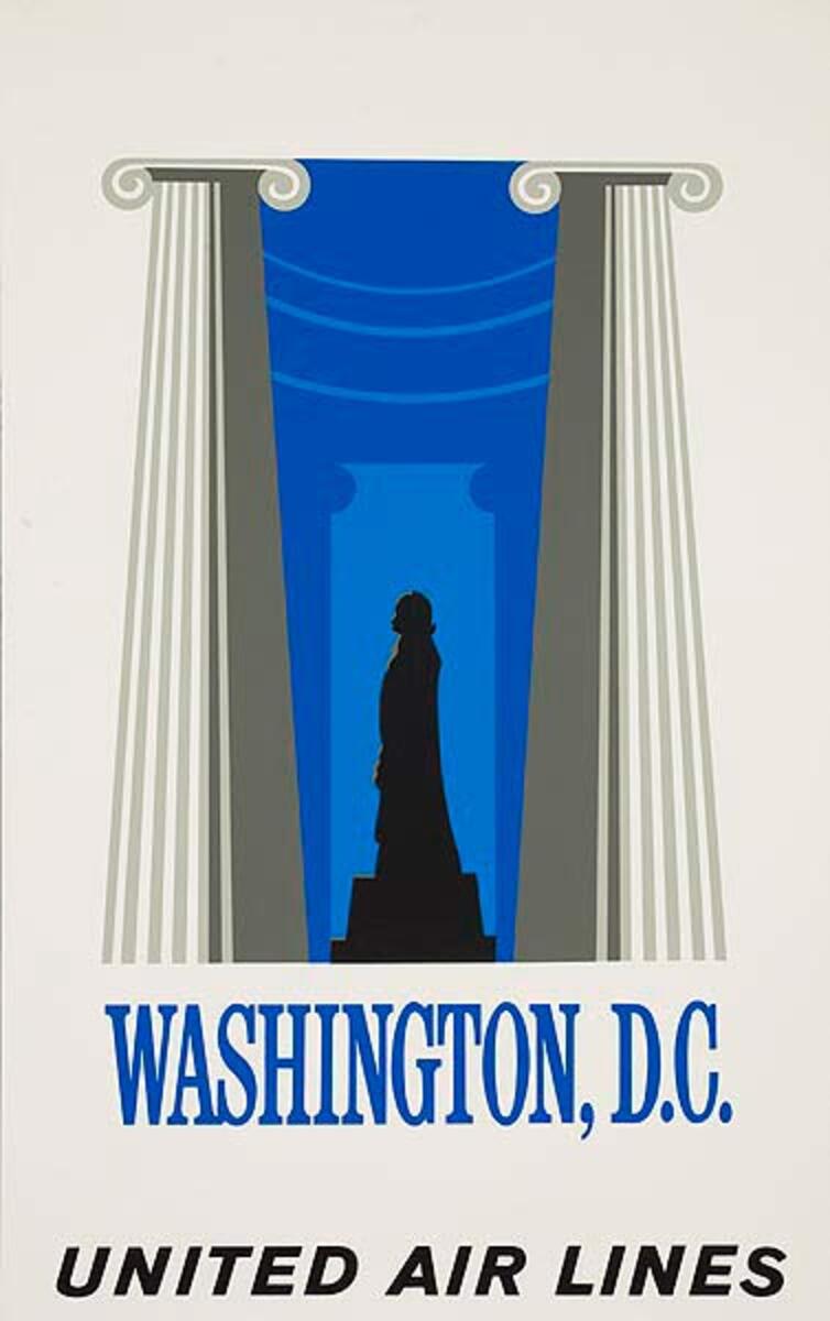 United Air Lines Washington DC Original Travel Poster Jefferson Monument