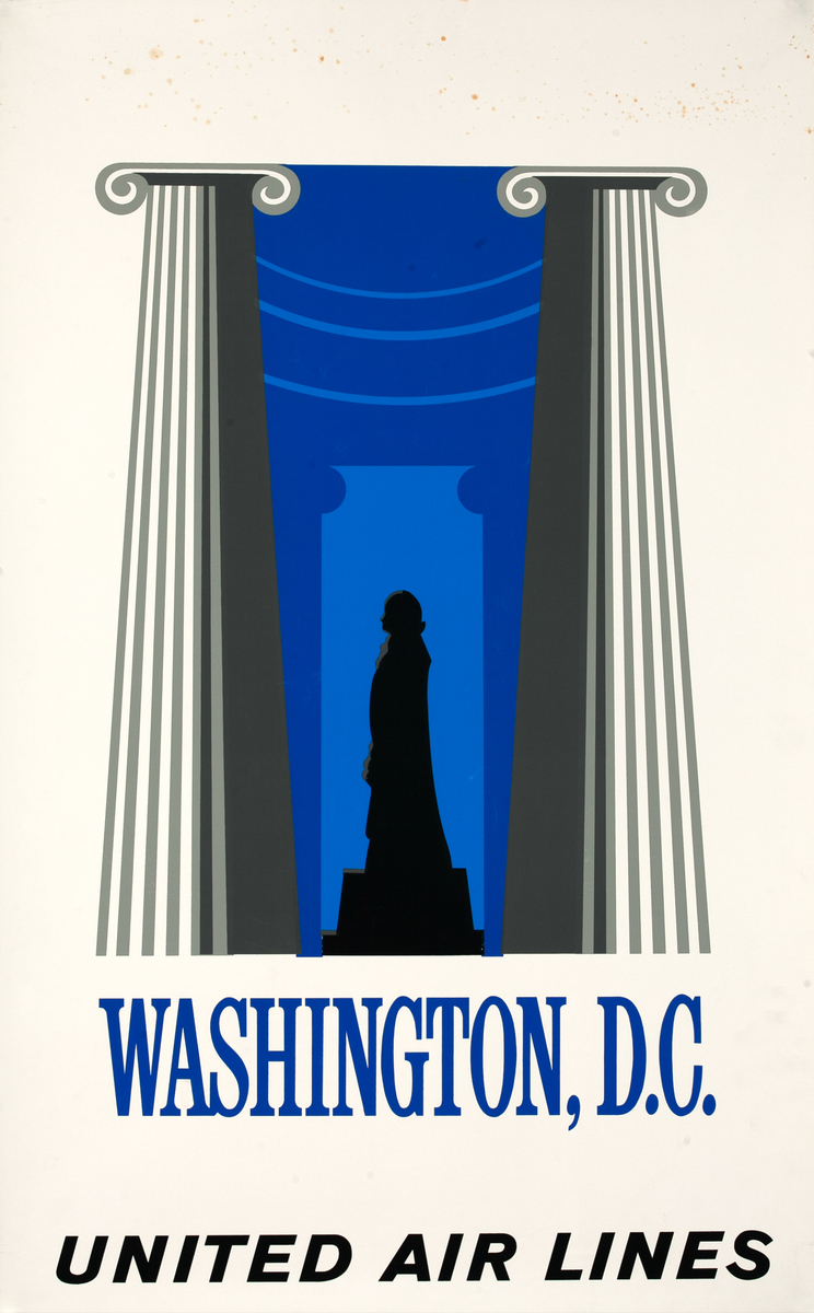 United Air Lines Washington DC Original Travel Poster Jefferson Monument