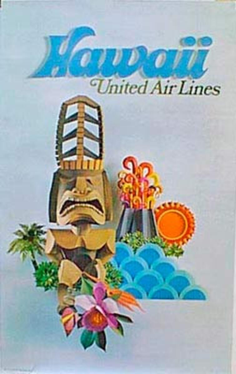 United Airlines Original Travel Poster Hawaii cut paper