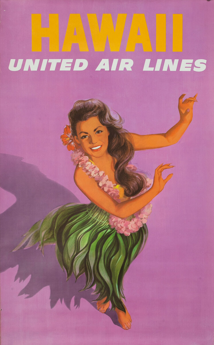 United Airlines Travel Poster Hawaii  pink