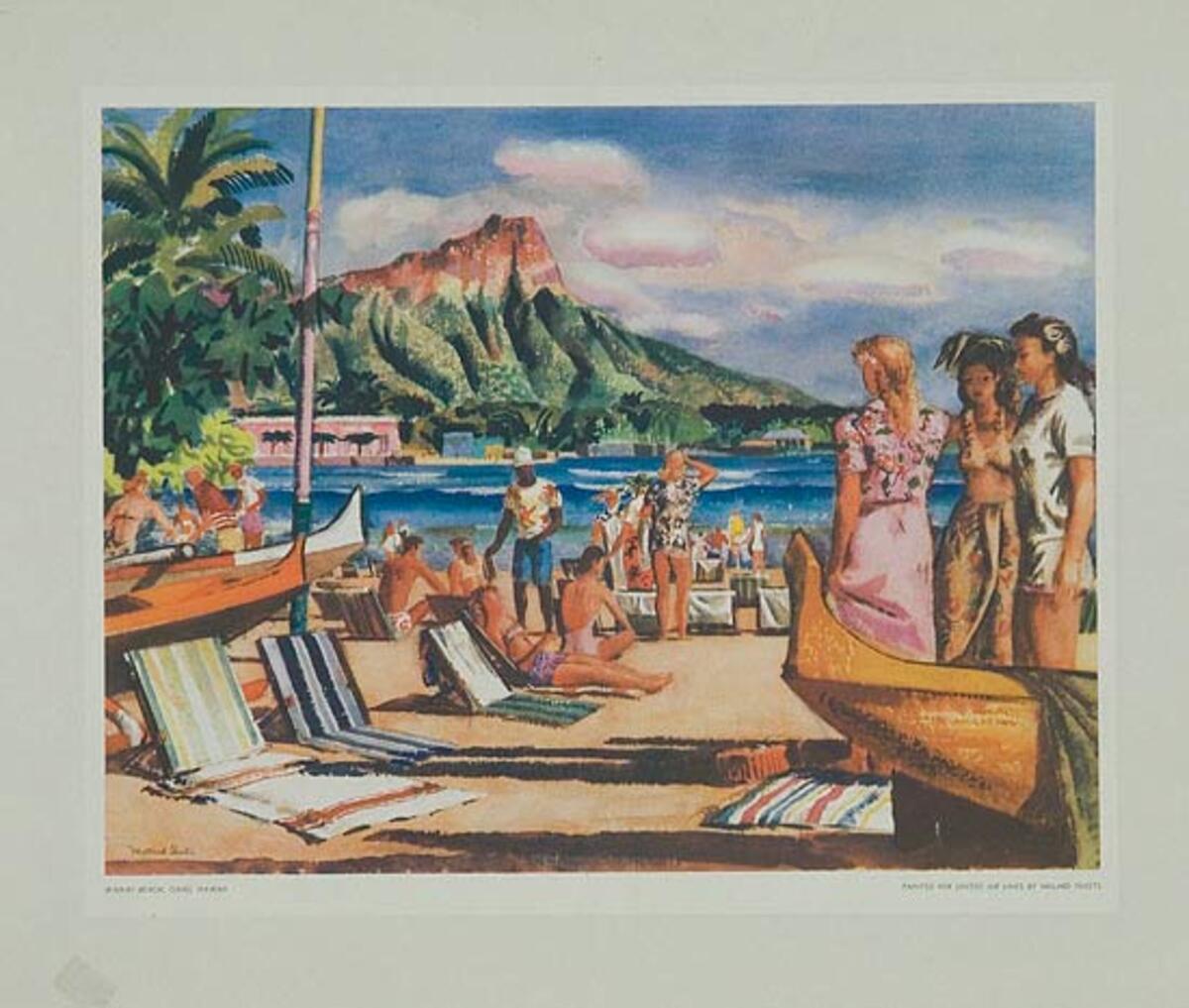 United Air Lines Print Oahu Beach