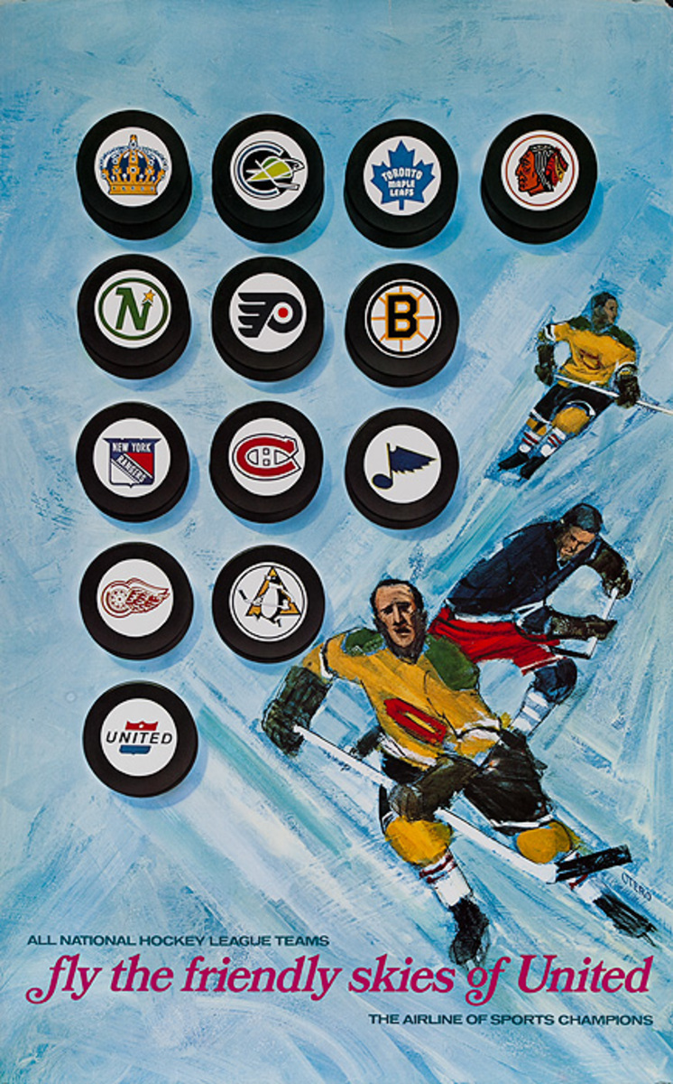 United Airlines Original Travel Poster Hockey Pucks