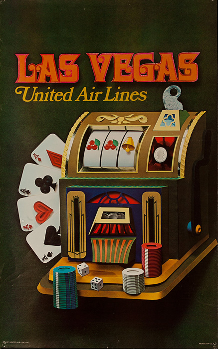 United Air Lines Las Vegas Original Travel Poster Slot Machine