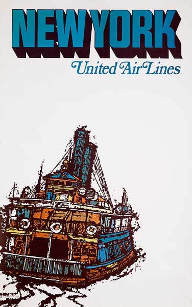 United Airlines Original Travel Poster New York ferry