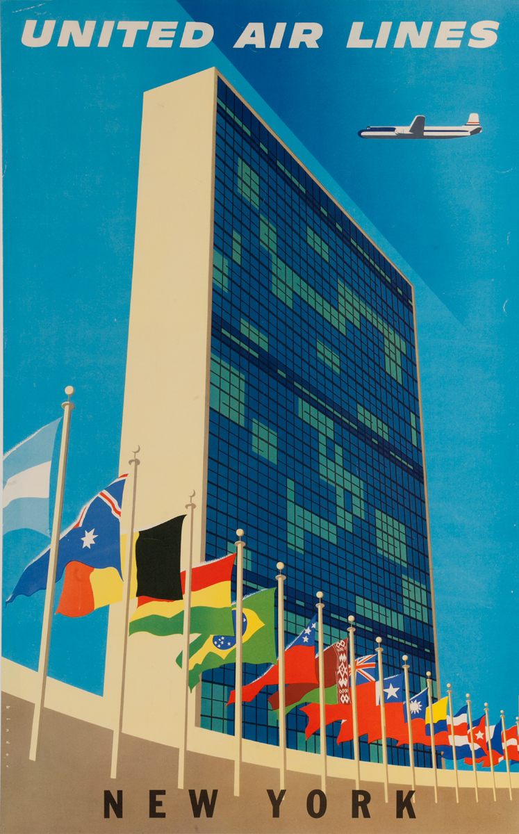 United Air Lines New York City Travel Poster, United Nations Building