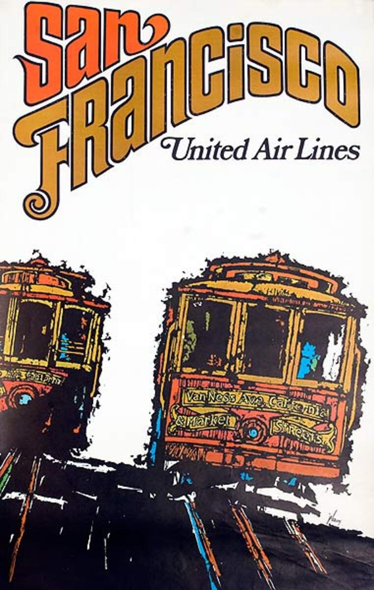 United Airlines Original Travel Poster San Francisco Cable Car 1967
