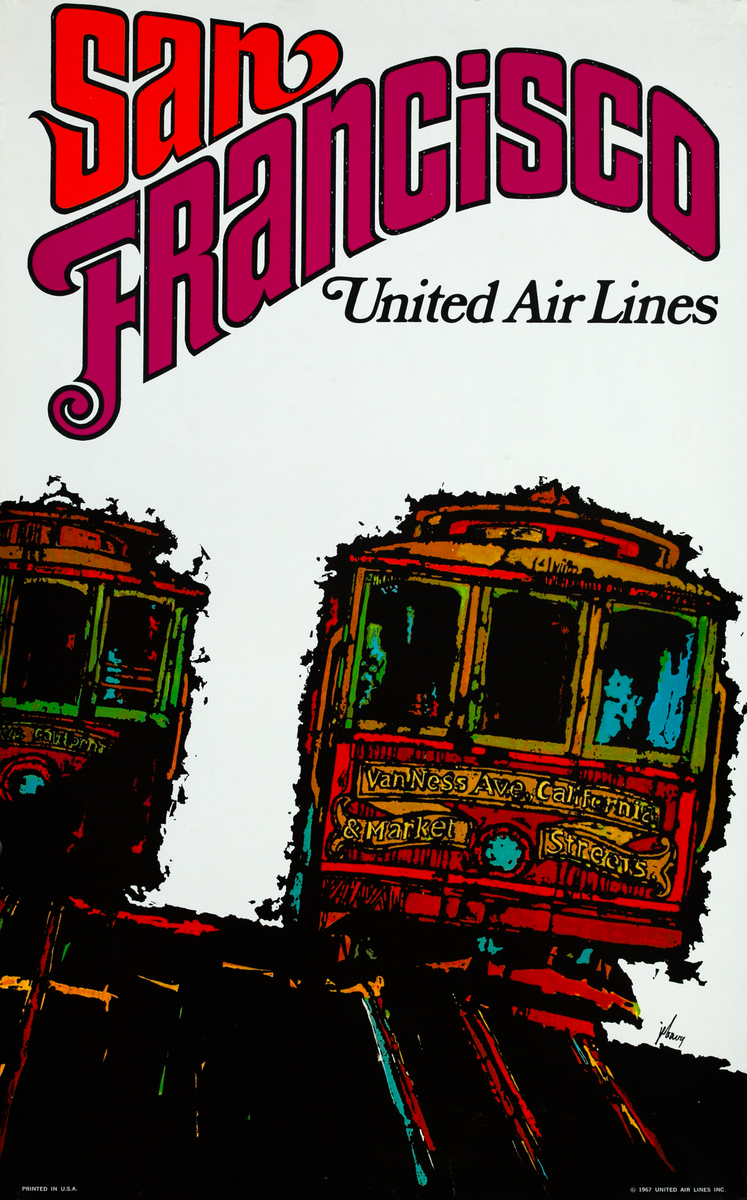 United Airlines Original Travel Poster San Francisco Cable Car 1967