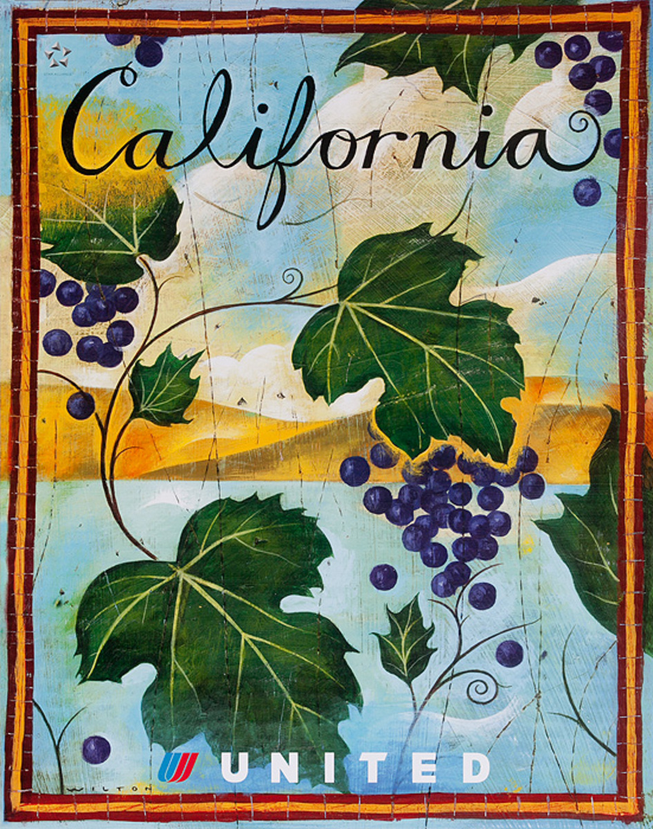 United Air Lines California Original Travel Poster Wine